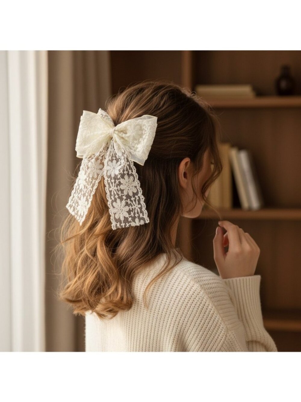 Ivory Lace Bow Hair Clip Elegant Bridal Hair Accessory Coquette Dollette